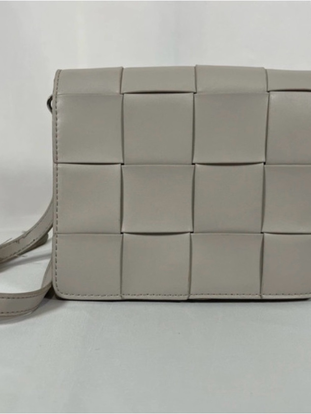 Woven Square Panel Crossbody Bag in Light Gray